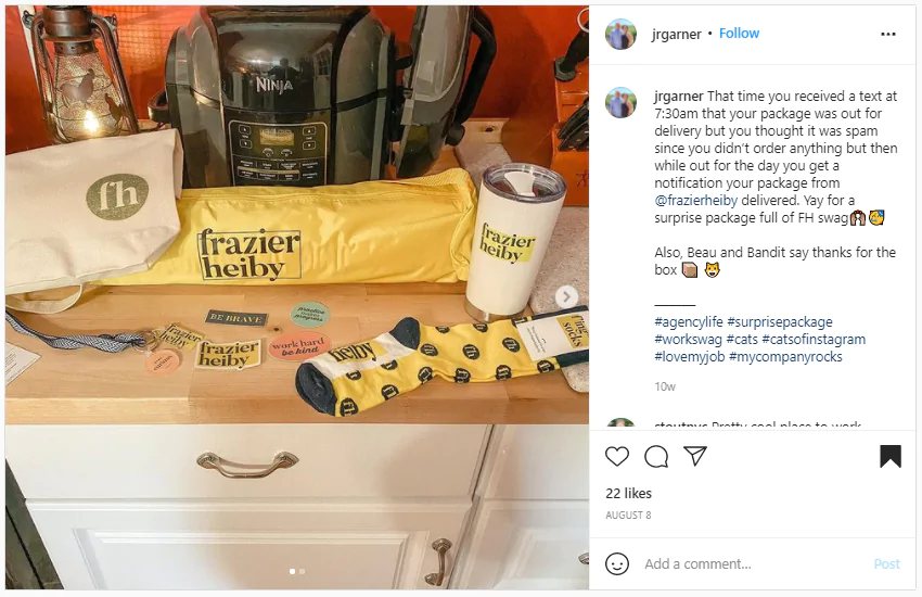Employee Rewards Idea - WFH Care Package with socks and other branded goodies