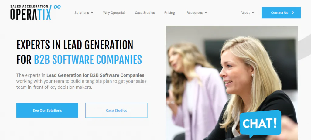 Screenshot of the Operatix outsourced sales team homepage