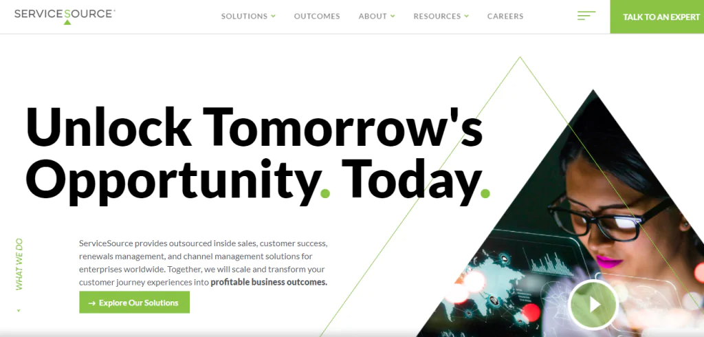 Outsourced sales team - ServiceSource - Screenshot of homepage
