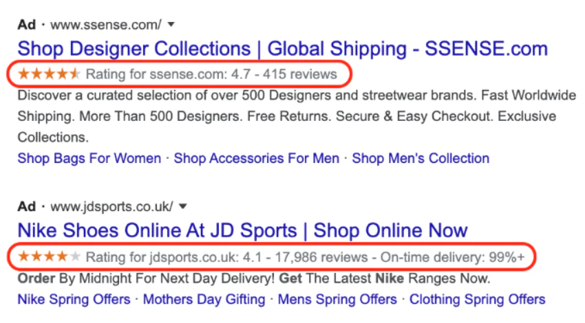 Google star ratings ads