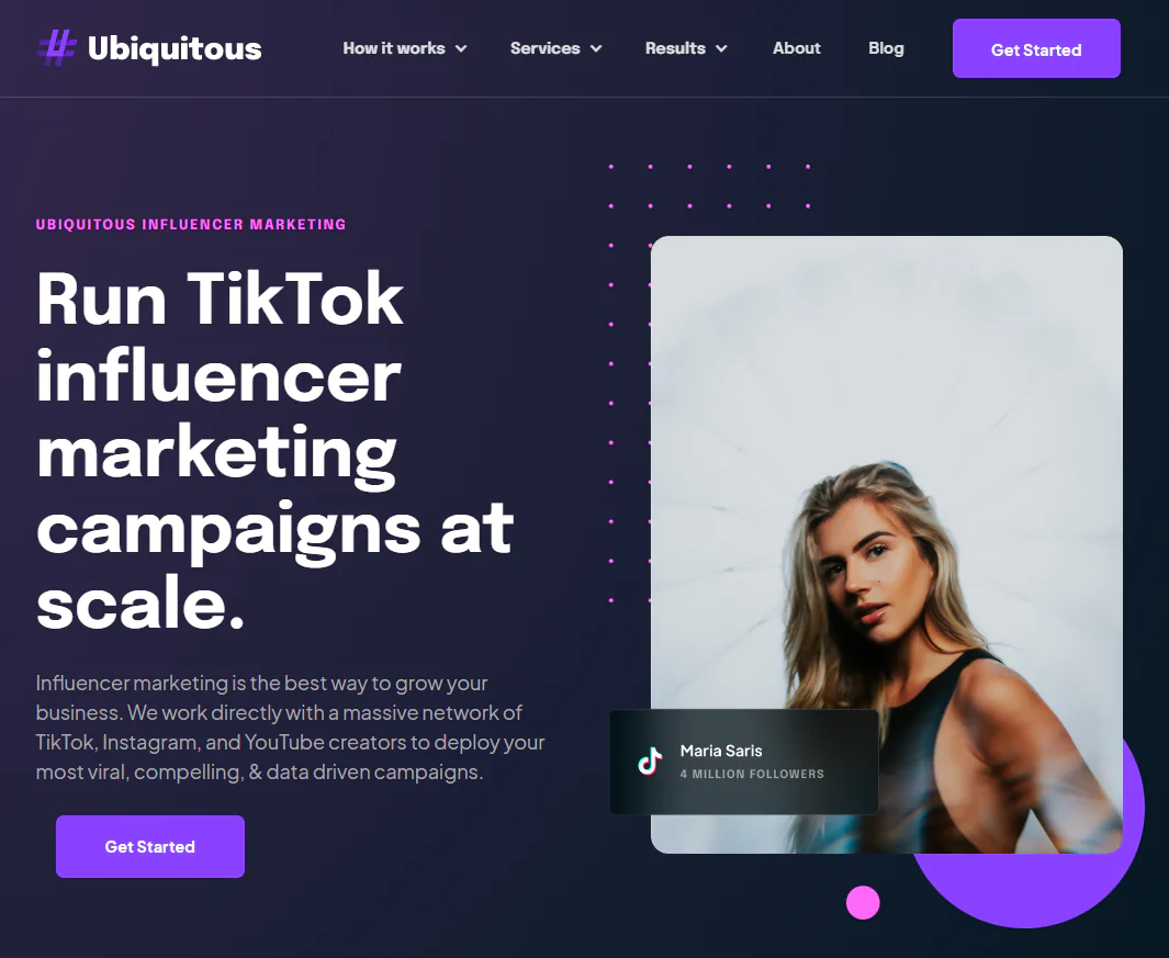 Screenshot of Ubiquitous Influence's Homepage