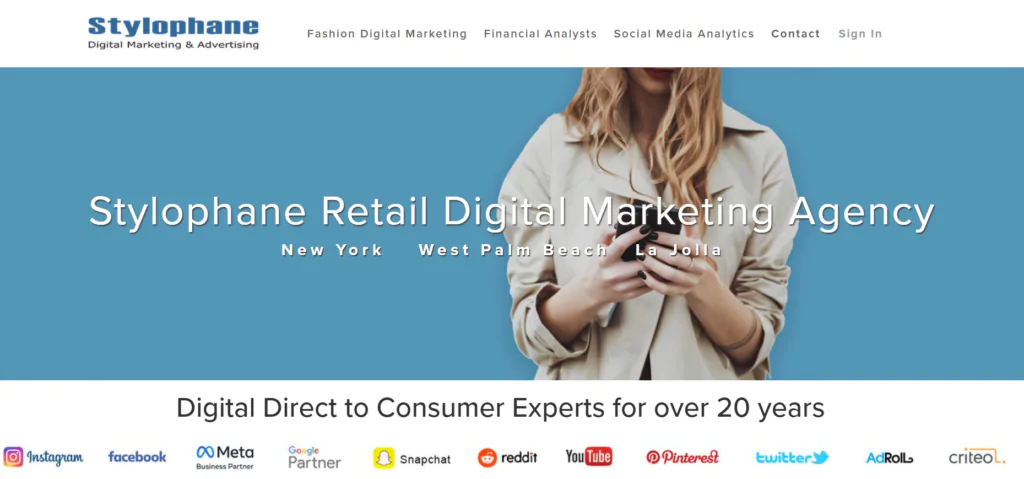 Screenshot of the Stylophane Fashion Marketing Agency's homepage