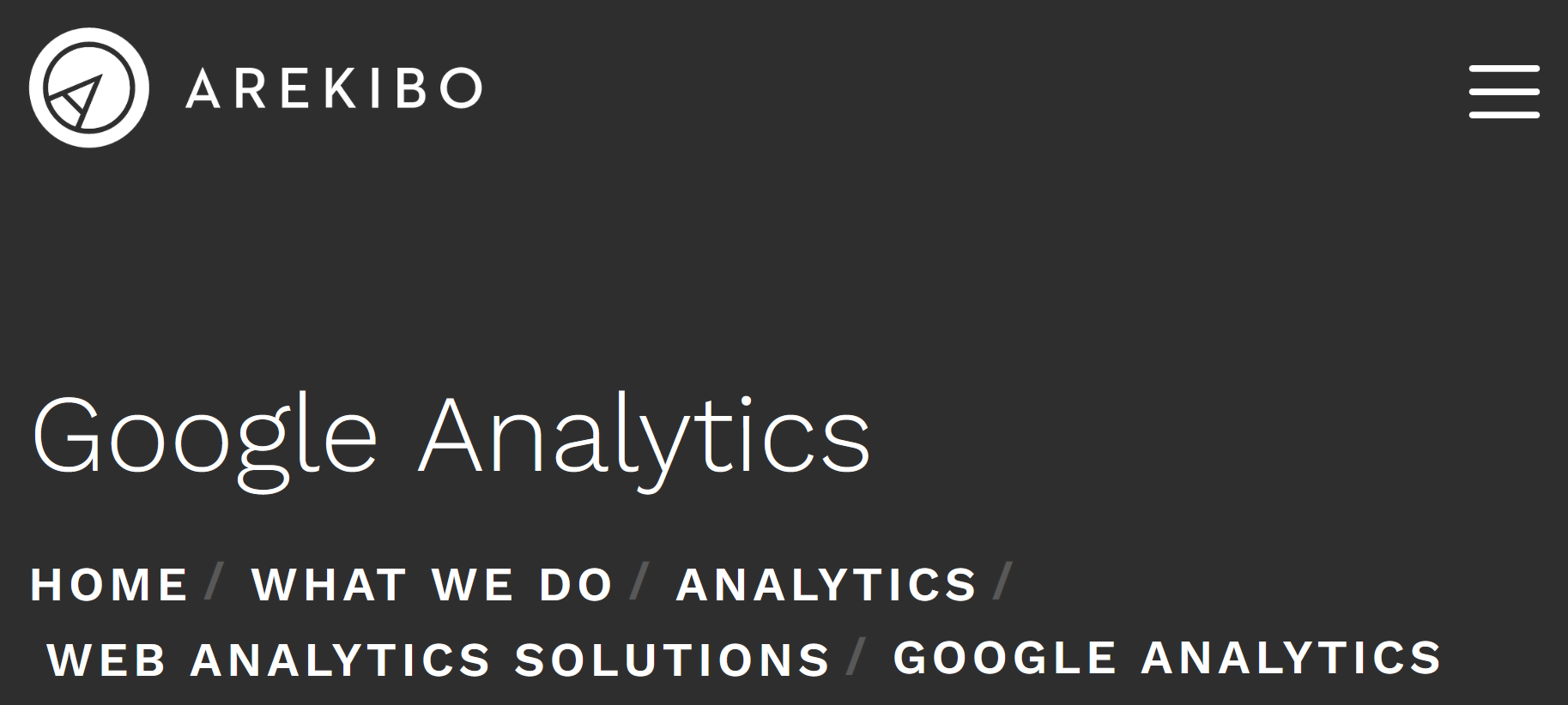 Screenshot of the Arekibo Google Analytics Agency's Homepage