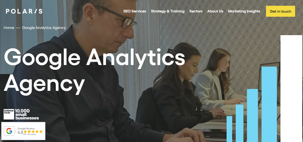 Screenshot of the Polaris SEO and Google Analytics agency homepage