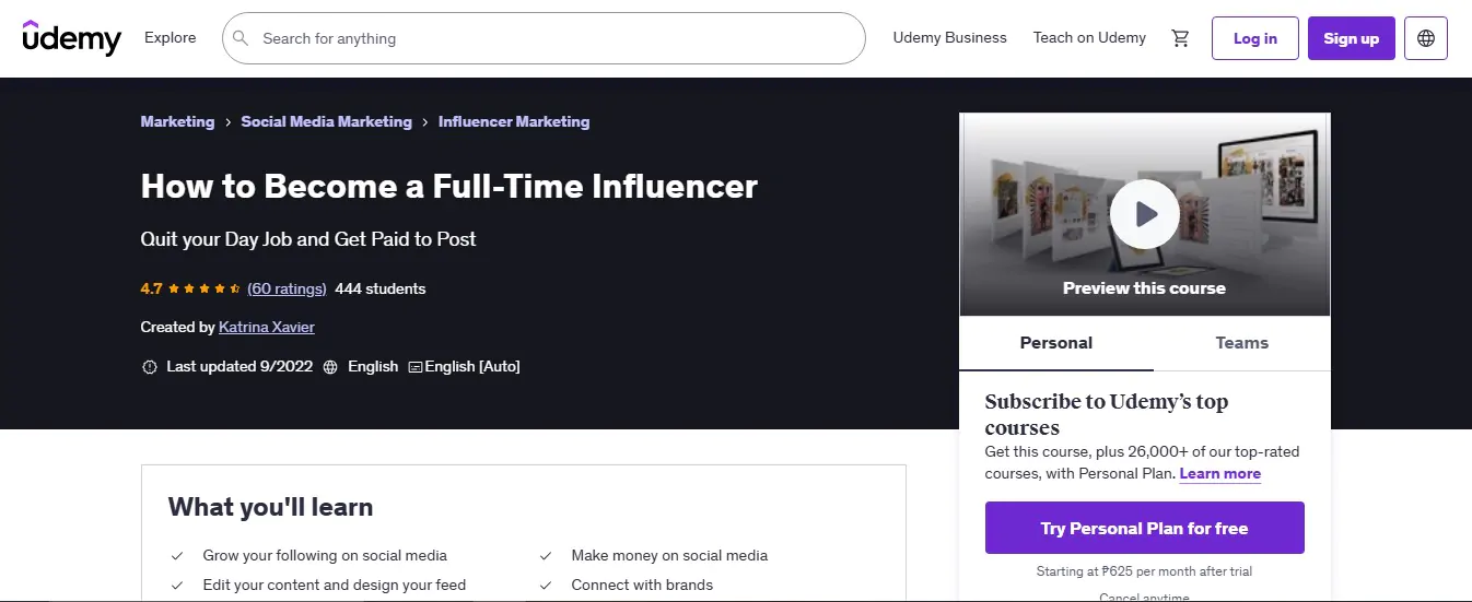 How to Become a Full-Time Influencer by Udemy