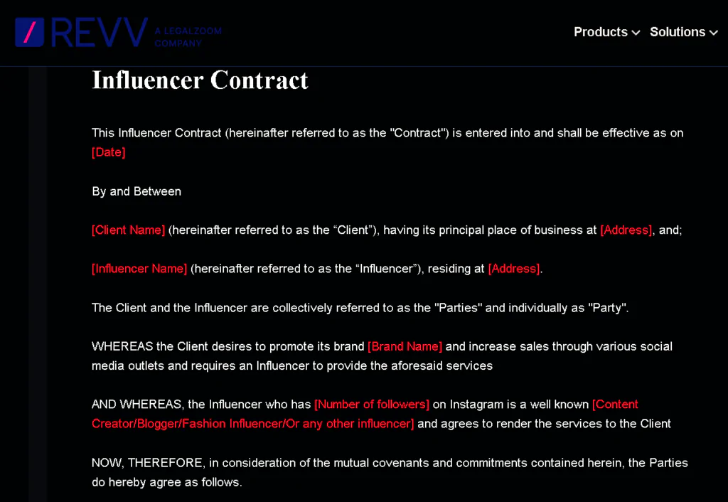 Revv Influencer Contract