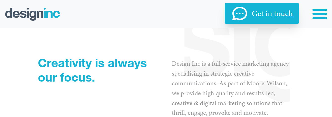 Screenshot of the DesignInc agency's homepage
