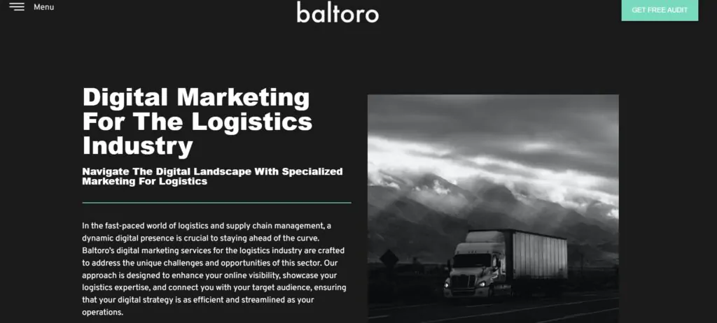 baltoro logistics marketing agency homepage screenshot