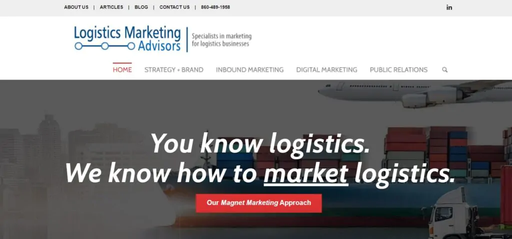 logistics marketing advisors marketing agency homepage screenshot