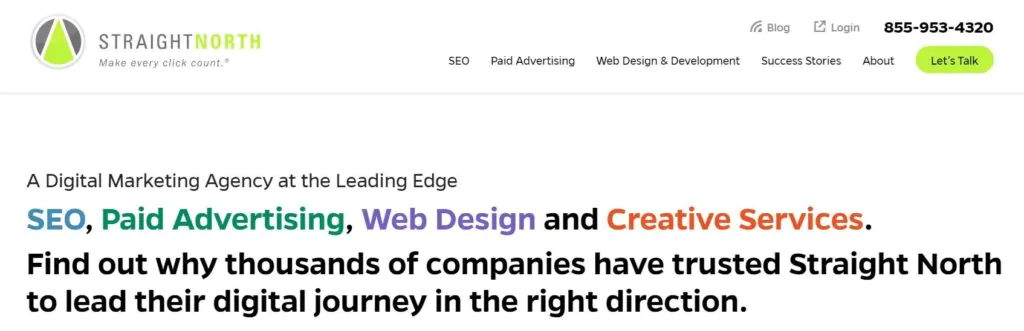 Screenshot of the Straight North agency homepage