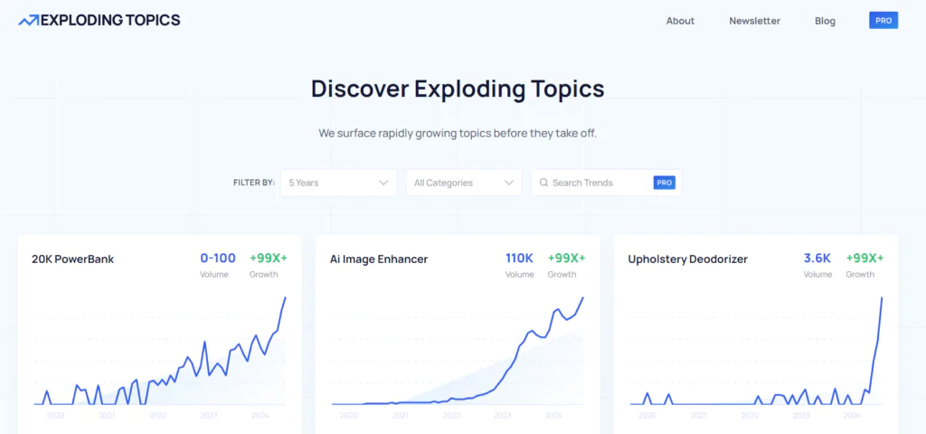 Exploding Topics homepage