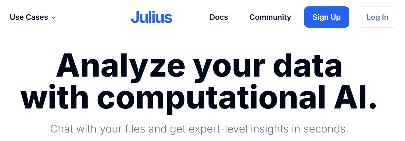 Julius AI Analytics Tool Homepage