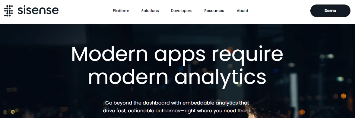 Screenshot of the Sisense data analytics tool's homepage