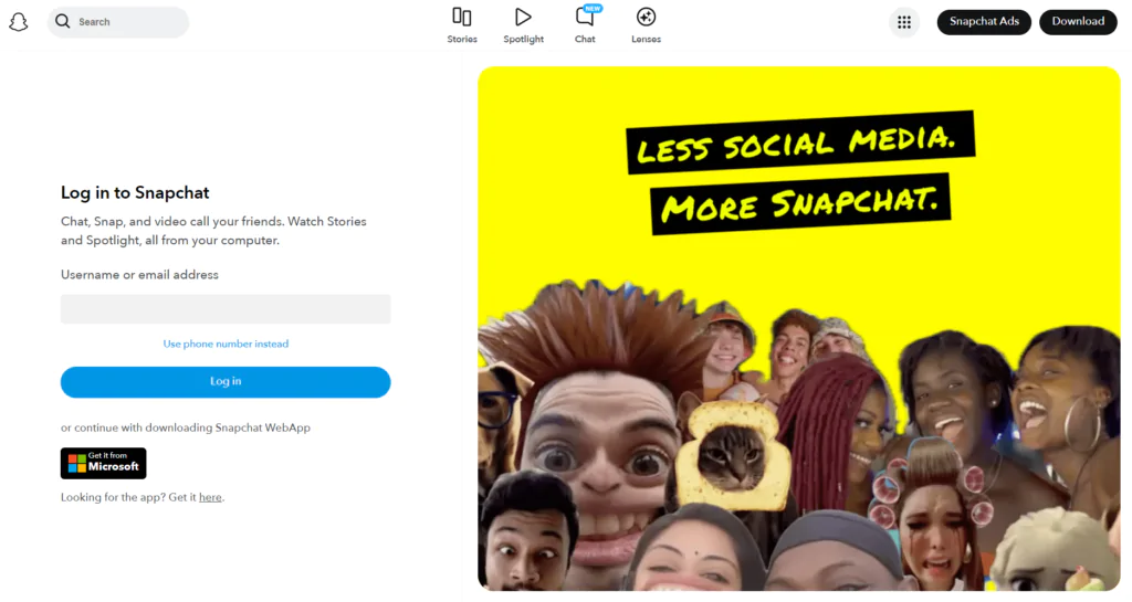 Snapchat Homepage