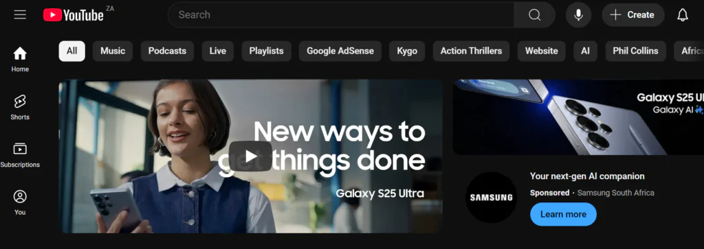 YouTube Homepage - one of the top TikTok alternatives