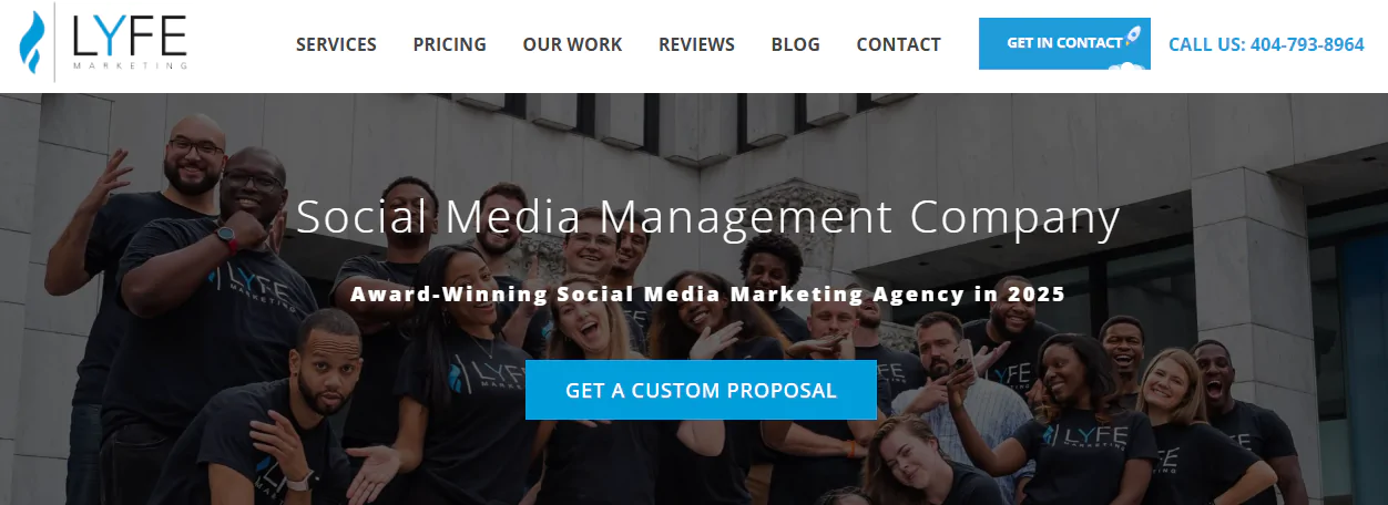 Screenshot of the Lyfe Social Media Marketing Company's homepage