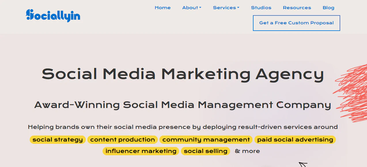 Screenshot of the Sociallyin Social Media Marketing Company's homepage