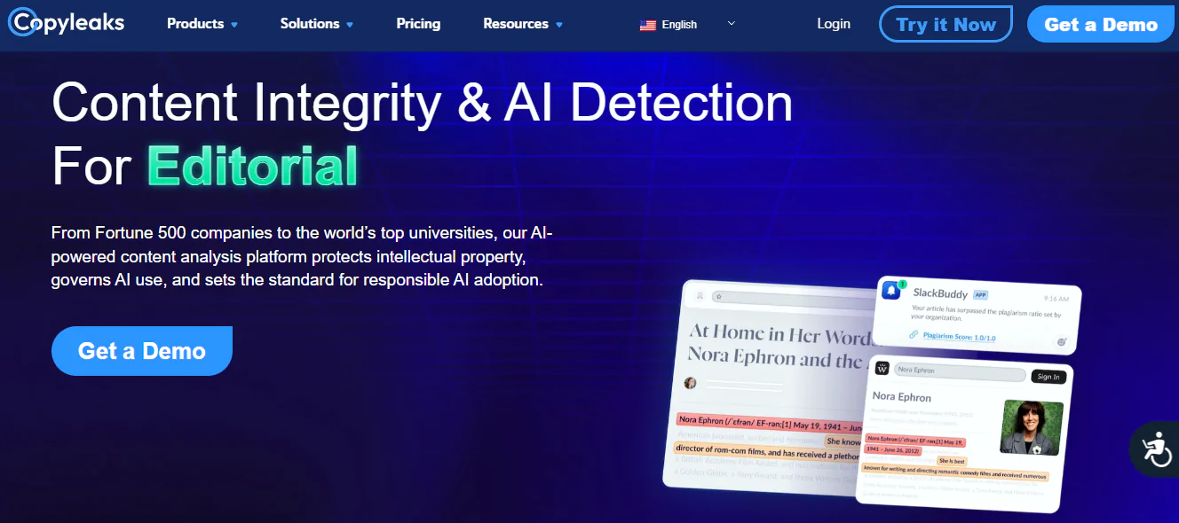 Screenshot of the Copyleaks AI detector homepage