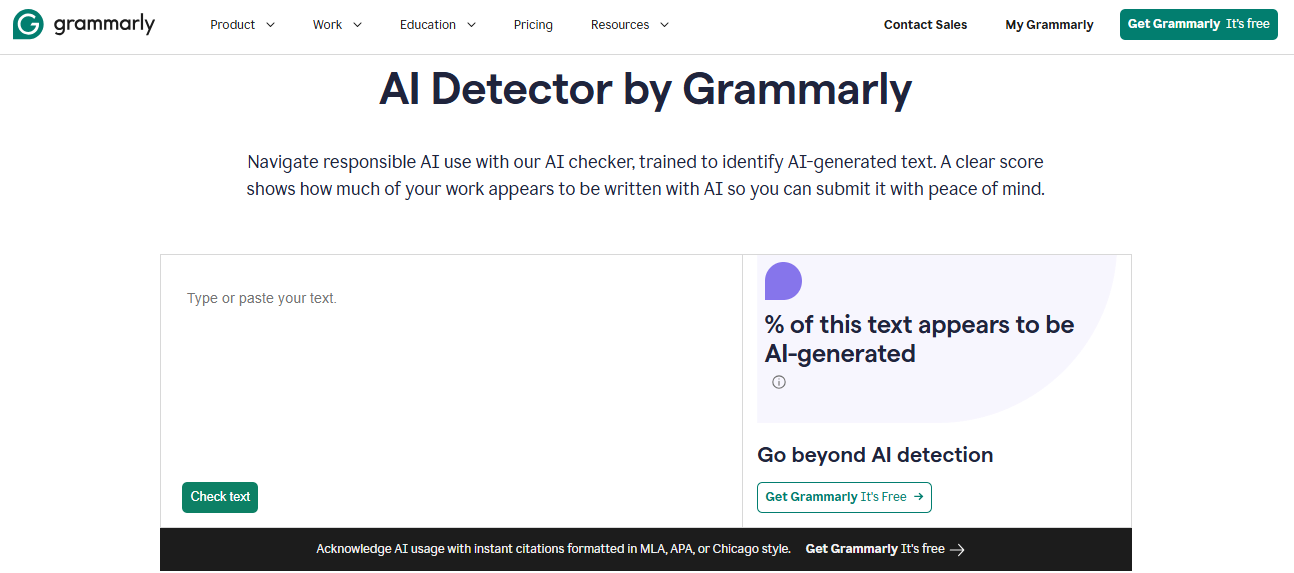 Screenshot of Grammarly's Free AI Detector Homepage
