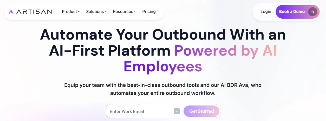 Screenshot of the Artisan AI homepage