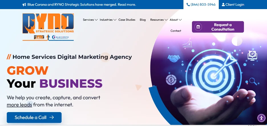 A screenshot of Ryno Strategic Solutions homepage