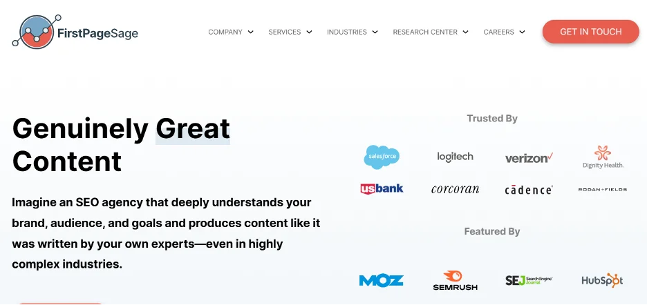 A Homepage Screenshot of First Page Sage