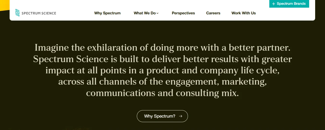 Screenshot of the Spectrum Science Agency Homepage