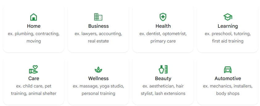 Google Local Services Ads categories