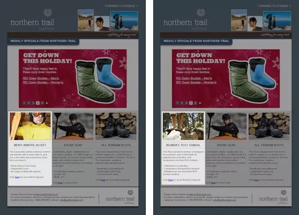 Dynamic email content example, showing content block tailored to the recipient's gender
