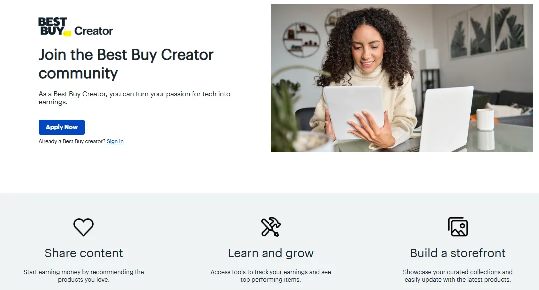 Screenshot of the Best Buy Creator Program's application page