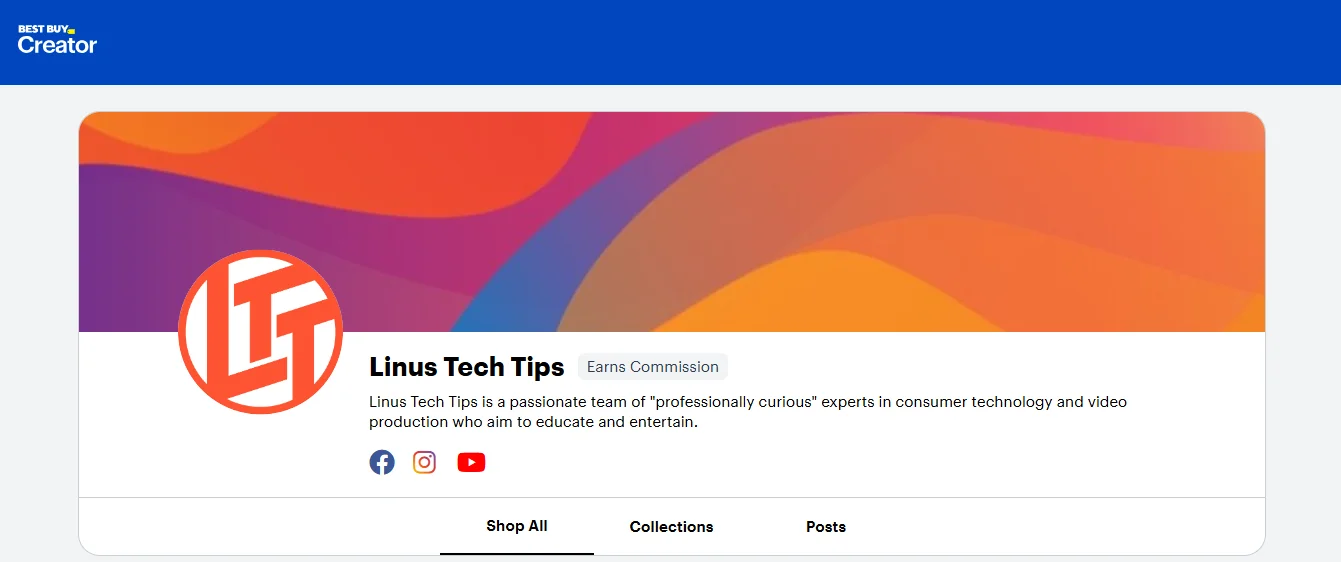 Screenshot of the banner at the top of the Linus Tech Tips Best Buy storefront